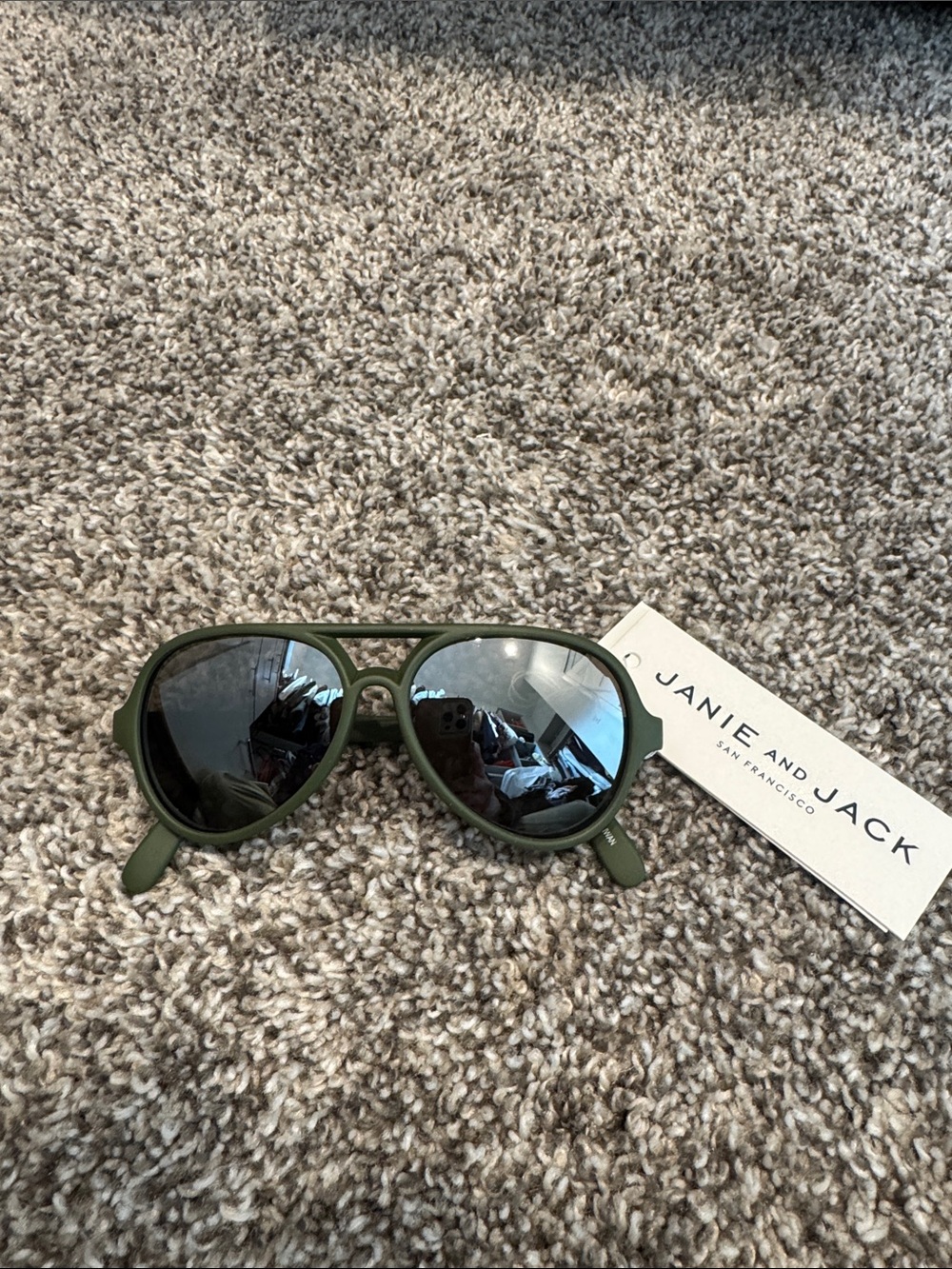 Janie and Jack Olive Green Aviator-Style Kids Sunglasses